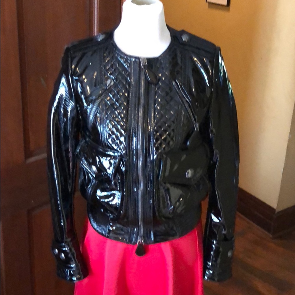 Burberry Black patent leather Moto jacket